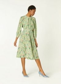 L.K. BENNETT HEKTOR GREEN ANEMONE PRINT SILK DRESS ~ floral dresses for spring 2021