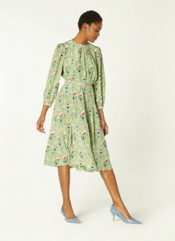 L.K. BENNETT HEKTOR GREEN ANEMONE PRINT SILK DRESS ~ floral dresses for spring 2021