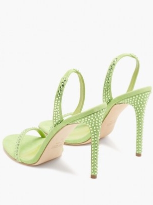 PARIS TEXAS Holly green crystal-embellished suede slingback sandals