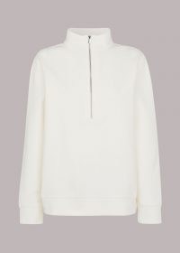 WHISTLES ZIP NECK SWEATSHIRT / ivory high neck sweat top