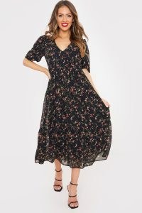 JAC JOSSA BLACK FLORAL PRINT MIDAXI SMOCK DRESS