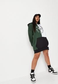 jordan lipscombe x missguided plus size green colourblock slogan hoodie dress ~ sporty sweat dresses