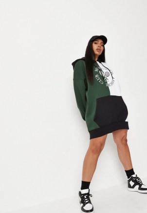 jordan lipscombe x missguided plus size green colourblock slogan hoodie dress ~ sporty sweat dresses