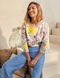 BODEN Laurie Linen Top Ivory, Tropical Charm / floral summer tops