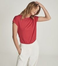 REISS LEANDRA FINE JERSEY T-SHIRT / pink cap sleeve fluid fabric tee