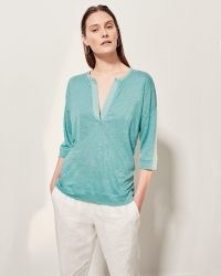 JIGSAW LINEN OPEN PLACKET TOP Seafoam