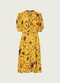 L.K. BENNETT MARCEAU YELLOW FAUVE FLORAL PRINT SILK DRESS / spring tea dresses