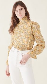 Meadows Lupin Top / high neck ruffle tops with vintage style prints