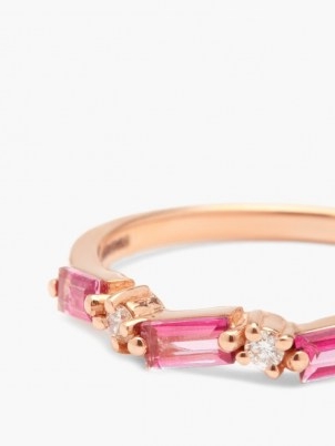 SUZANNE KALAN Diamond, topaz & 14kt rose-gold ring ~ pink baguette-cut topaz rings