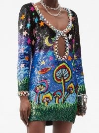 ASHISH Midnight Mushrooms cutout sequinned mini dress ~ scoop neck faux pearl trim party dresses