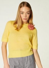 L.K. BENNETT NAOMI YELLOW MOHAIR-BLEND CORSAGE JUMPER / vintage style knitwear