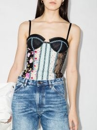 Natasha Zinko patchwork sweetheart-neck top / floral skinny strap corset style tops