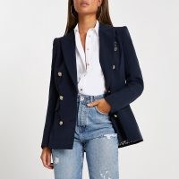 RIVER ISLAND Navy fitted double breasted blazer ~ dark blue blazers ~ chic jackets