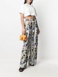 Off-White floral-print palazzo pants ~ grey flower print wide leg trousers