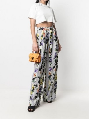 Off-White floral-print palazzo pants ~ grey flower print wide leg trousers