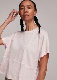 WHISTLES BUTTON BACK LINEN TEE PALE PINK / casual loose fit top