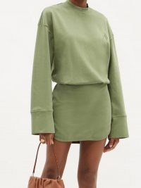 THE ATTICO Palmer logo-embossed cotton-jersey mini dress in green