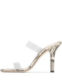 Paris Texas Bella 95mm snake-print sandals / clear double strap mules