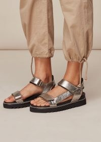 WHISTLES NOAH SPORTY VELCRO SANDAL PEWTER ~ metallic summer sandals