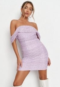 MISSGUIDED pink floral mesh ruched bardot mini dress ~ off the shoulder dresses