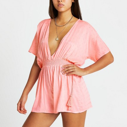 RIVER ISLAND Pink textured plunge beach playsuit ~ beachwear ~ poolside playsuits