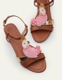 BODEN Pippa Sandals Tan Cockatoo / bead embellished flats