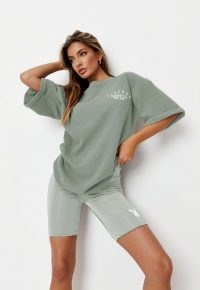 playboy x missguided khaki lifestyle waffle oversized t shirt ~ green drop shoulder tee