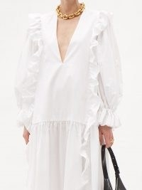 ELZINGA Ruffled cotton-poplin maxi dress ~ white ruffled drop waist dresses