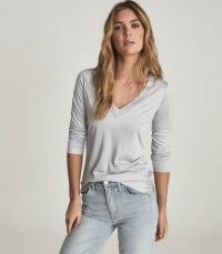 REISS SELENA JERSEY V-NECK TOP LIGHT BLUE ~ wardrobe essential