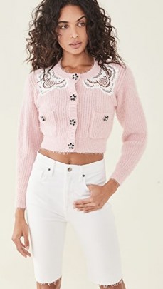 Self Portrait Guipure Cardigan ~ luxe light pink cropped cardigans