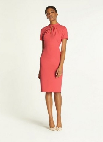 L.K. BENNETT TALLULAH PINK CREPE PLEAT NECK SHIFT DRESS ~ short sleeve pencil dresses