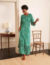 BODEN Tia Jersey Maxi Dress Sapling, Enchanted Garden / green long length frill hem dresses