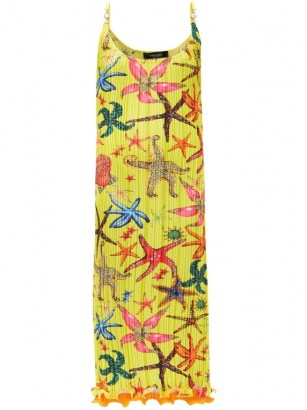 VERSACE Trésor de la Mer-print plissé-twill slip dress ~ yellow flounce hem cami dresses