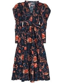 Ulla Johnson Nanette exaggerated-shoulder floral dress / oversized puff sleeve dresses