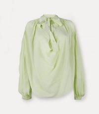 VIVIENNE WESTWOOD GARRET BLOUSE LIME CREAM ~ green gathered cowl neck blouses with tie detail