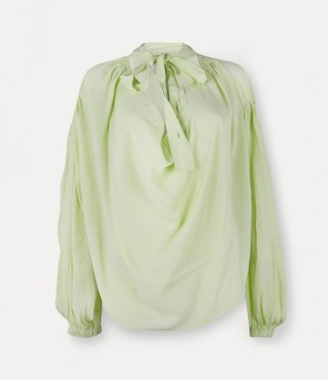 VIVIENNE WESTWOOD GARRET BLOUSE LIME CREAM ~ green gathered cowl neck blouses with tie detail