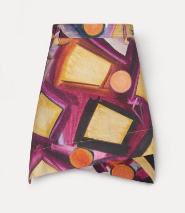 VIVIENNE WESTWOOD INFINITY SKIRT THURSDAY MORNING OCTOBER SUN ~ pink abstract print cotton skirts with an asymmetric hem