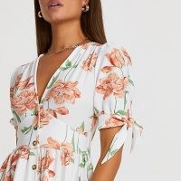 RIVER ISLAND White floral tie sleeve midi dress