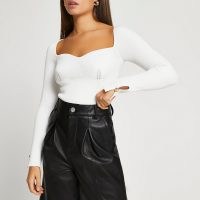 River Island White ribbed long sleeve top | fitted bust tops