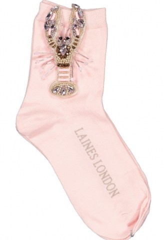 LAINES OF LONDON BLACK CRYSTAL LOBSTER SOCKS ~ pink embellished socks