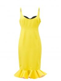 VERSACE Yellow sweetheart-neck flounced crepe pencil dress ~ strapless ruffle hem evening dresses