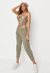 zara mcdermott x missguided khaki high rise carrot leg jeans ~ green denim