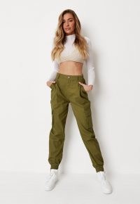 zara mcdermott x missguided khaki plain cargo trousers ~ casual green cuffed pocket detail pants