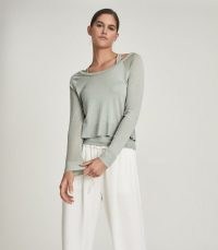 REISS ADA FINE JERSEY DOUBLE LAYER TOP SAGE / light green loungewear tops