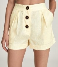 REISS ALBE HIGH WAISTED LINEN SHORTS YELLOW ~ summer fashion