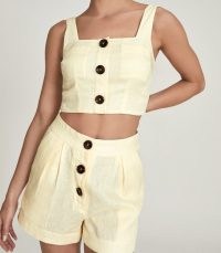 REISS ALMA CROPPED LINEN TOP YELLOW ~ square neck crop tops