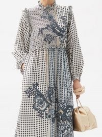 BIYAN Ampera mosaic-print silk dress / romantic mixed print ruffle trim dresses