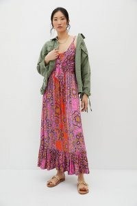 ANTHROPOLOGIE Andie Tie-Front Maxi Dress Pink Combo