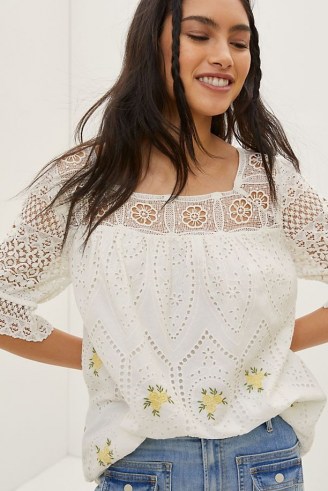 Forever That Girl Embroidered Lace Blouse / semi sheer cut out blouses