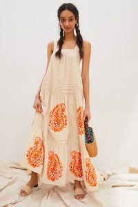 ANTHROPOLOGIE Felicity Embroidered Maxi Dress / sleeveless square neck summer dresses